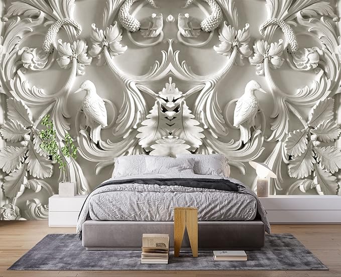 White Gypsum Art Wall Mural Wallpaper for Bedroom 103" x 69"
