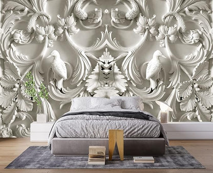 White Gypsum Art Wall Mural Wallpaper for Bedroom 103" x 69"