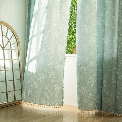 ENJOYBRIDAL Floral Curtains 84 Inches Long Sage Green Farmhouse Drapes Living Room Bedroom Semi Sheer Rod Pocket Window Curtain Panels Floor Length Rustic Boho Retro 2 Panel Sets Window Treatments