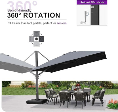 PURPLE LEAF 12 FT Square Patio Umbrella Large Outdoor Aluminum Offset Umbrella with 360-degree Rotation Cantilever Umbrella for Garden Deck Backyard Pool, Grey