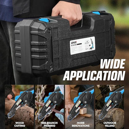 DNA MOTORING Mini Chainsaw, 6 Inch Electric Chainsaw Cordless Handheld Chainsaw with 2 20V 2000mAh Batteries, Small Chainsaw Electric Saw for Tree Trimming, Wood Cutting, Blue, TOOLS-00727-BL