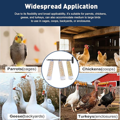 Upgraded Chicken Treat Dispenser, Indoor/Outdoor Wall-Mounted Chicken Treat Feeders, 3 Clear Treat Tubes with Different Types, Easy to Install&Add Food, Fits for Small, Medium&Large Treats