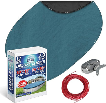 Winter Swimming Pool Cover for 10 ft x 15 ft Aboveground Oval Pool Size, Deluxe Choice Series, Solid Material, Color - Ocean Blue, Pool Cover Choice 581015-4CHOICE