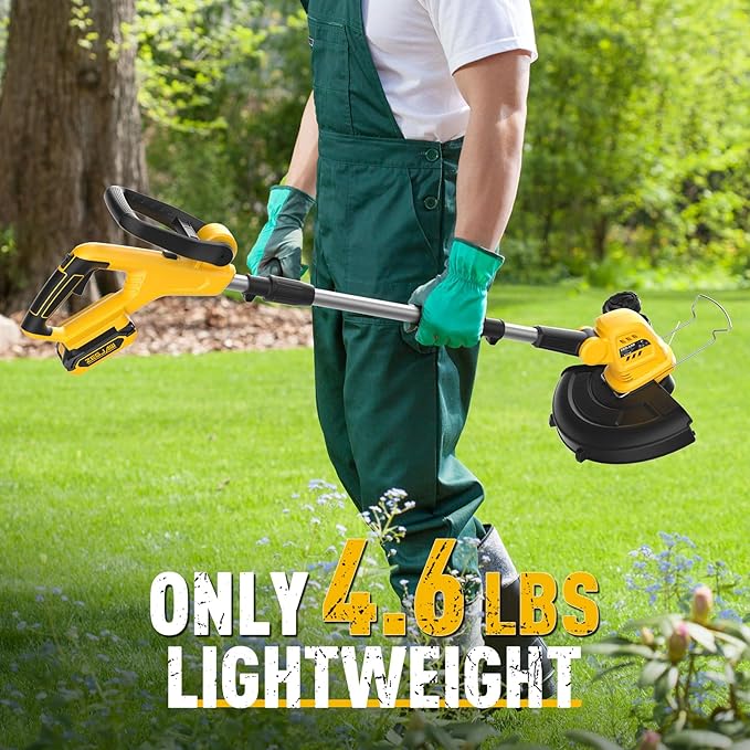 Cordless String Trimmer and Edger, 12 Inch 20V Weed Wacker Battery Operated Lawn Edger with 8 Pcs Replace Spool Trimmer Lines - Battery & Charger Included