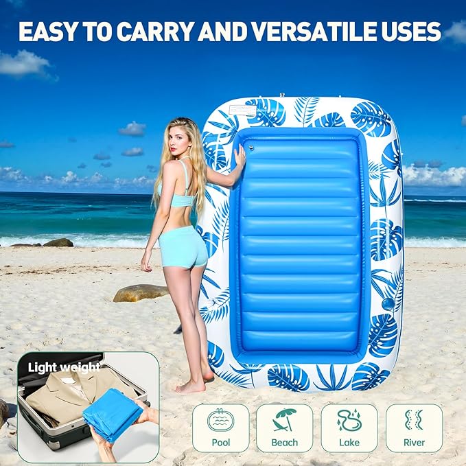 Pool Floats Inflatable Tanning Pool Lounger Float, 71" x 48" Large Pool Floats Adult with Pillow & Drink Holder,Sunbathing Water Lounge Floaties Tub Raft for Lake, Backyard, Beach Pool Party