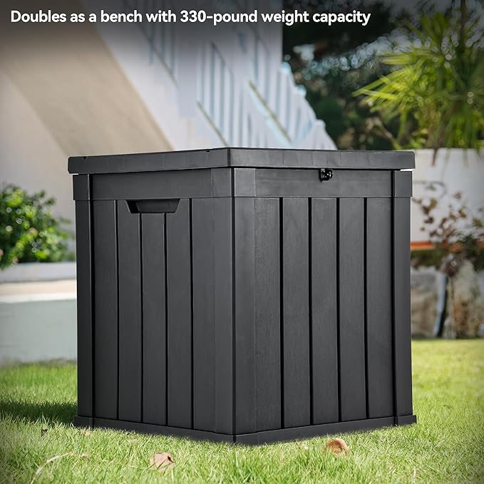 YITAHOME 51 Gallon Outdoor Storage Deck Box, Waterproof Resin Package Delivery and Storage Box with Lockable Lid for Patio Furniture Cushions, Pool Accessories, Garden Tools, Black