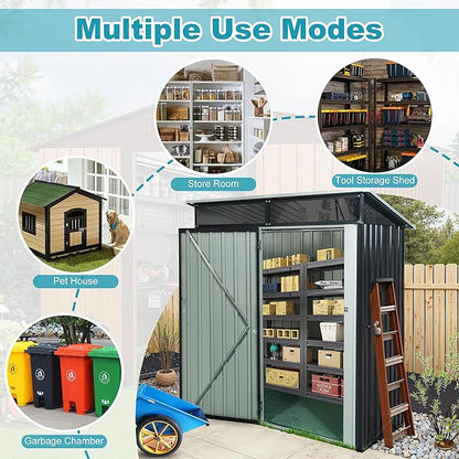 Sheds & Outdoor Storage 5ft x 3ft Metal Storage Shed with Transparent Plate, Hinged Door Design Small Garden Tool Storage Cabinet for Backyard, Patio, Poolside, Black