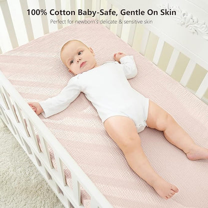 Bearmoss Muslin Crib Sheets - 100% Cotton Baby Crib Sheets Fitted for Standard Crib Mattress & Toddler Bed Mattress 52"x28" Soft Breathable Crib Sheet Neutral for Boys Girls - 2 Pack (Pink Purple)