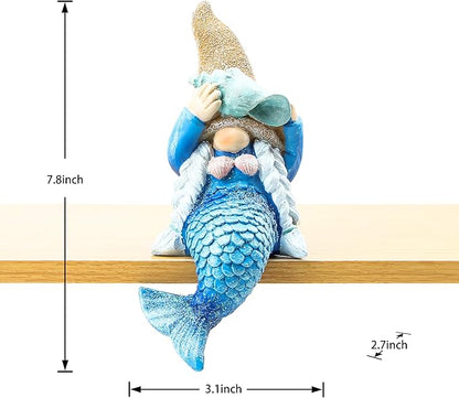 Leekung Mermaid gnome Statue Garden Decor,Beach Gnomes Figurine for Outdoor Indoor Patio Lawn Yard Porch Shelf Bookshelf Edge Table windowsill Decoration,Nautical Ocean Sculpture