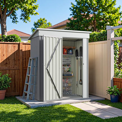 Greesum 5×3 FT Outdoor Storage Shed, Metal Storaged Sheds Without Floor, Tool Sheds with Lockable Doors and Slooping Roof for Garden, Patio, Backyard, Gray