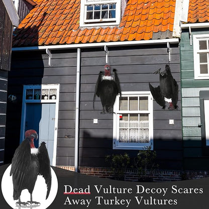 Tenceur 1 Piece Faux Vulture Effigy 18'' Large Fake Vulture Decoys Simulated Full Feathered Realistic Bird Black Hanging Faux Bird Scarecrow for Yard Roofs Trees Garden