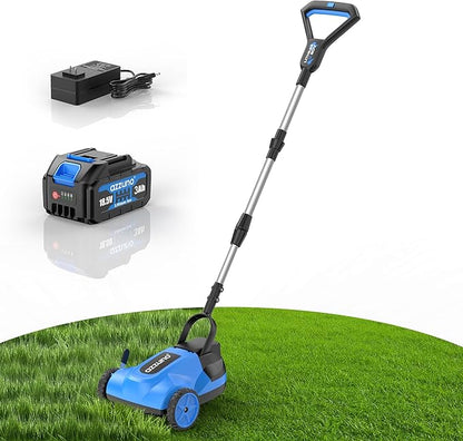 AZZUNO 8.3" Electric Cordless Lawn Mower: 20V Push Brush Cutter with 3-Position Height Adjustment, Brushless Compact Walk Behind Weed Wacker Eater for Small Garden Yard, 3.0Ah Battery and Charger