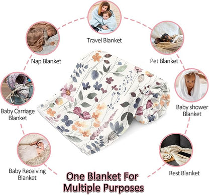 Ship Next Day, Personalized Baby Blanket for Girls, Custom Baby Girl Blanket with Name Retro Flowers, Newborn Receiving Swaddle Blankets, Customized Babies Shower Christmas Birthday Gifts