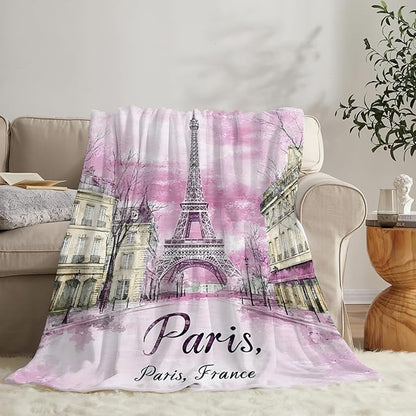 Tijuboni Paris Eiffel Tower Throw Blanket Pink Paris Gifts for Girls Women Boys Men Adults Kids Soft Flannel Fleece Blanket for Couch Sofa Bed Home Decor 50"x60"