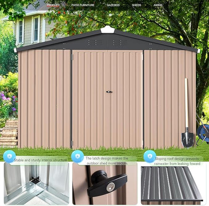 AECOJOY 10' x 14' Shed Metal, Outdoor Storage Sheds & Outdoor Storage 10' x 14' with Lockable Doors, Large Steel Yard Shed, Utility and Tool Storage for Garden, Backyard, Patio, Outside use in Grey