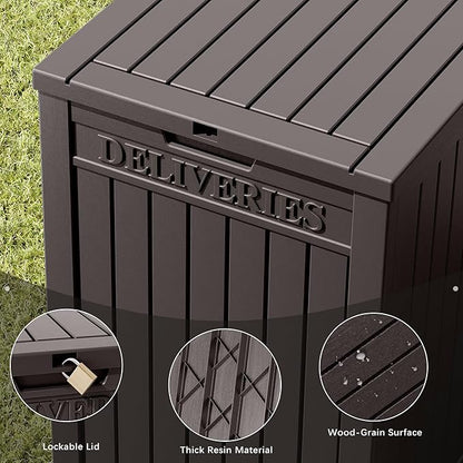 Package Delivery Box for Outside, 48 Gallon Storage with Lockable Secure, Large Double Wall Resin Outdoor Package Delivery Waterproof Deck