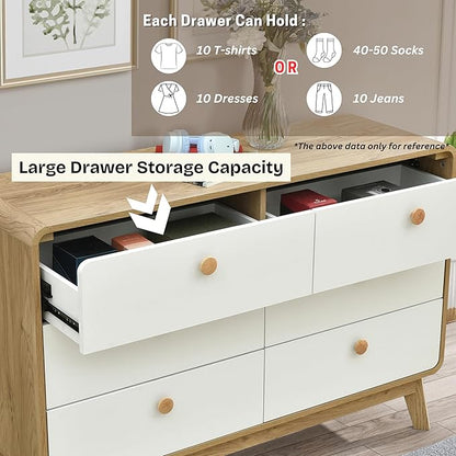ELISA HOME Aries 6 Drawer Dresser for Bedroom, 47.3″ W Perfect for organizing Clothes, linens, or Accessories., Ideal for The Bedroom, Hallway, Nursery, or Living Room, Oak/White