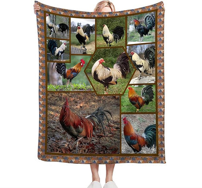 Rooster Chicken Throw Blanket - Soft, Warm & Cozy Fleece for Girls, Women, Kids & Adults - 80"x60" Couch, Sofa, Bed