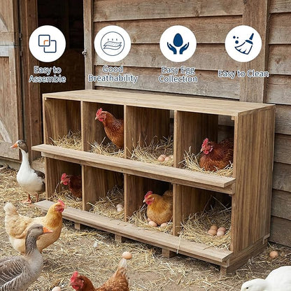GarveeLife Chicken Nesting Box, 8 Compartment Wooden Nesting Boxes for Chickens, Floor Stand/Wall Mount Roosting Boxes with Perches for Chickens, Hens, Ducks, Backyard and Farms