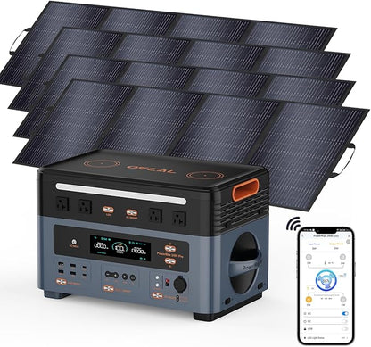 OSCAL 2400W Solar Generator with 4×200W Solar Panel, 1872Wh Solar Power Station with 4 AC Outlets (5000W Peak), 1.45H Full Charging, APP Control Emergency Power Station for Home, Camping & RVs