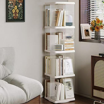 4 Tier Rotating Bookshelf Tower,360 Display Rotating Bookshelf,53.4 inch High Small Space Revolving Bookcase, Home Office Spinning Bookshelf Tower(Rectangular, White)