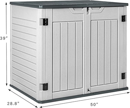 Devoko Resin Outdoor Storage Shed 34 Cu Ft Horizontal Outdoor Storage Cabinet Waterproof Patio Tools Storage Box for Sofa Cushion, Lawn Mower and Garbage Cans