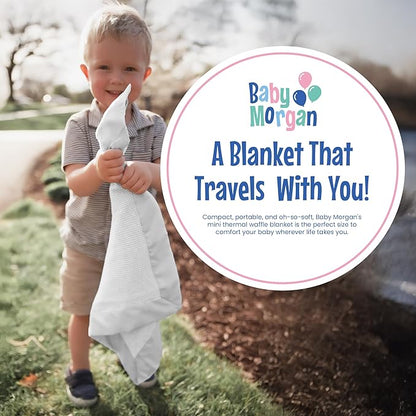 Thermal Waffle Knit Baby Blanket - Soft Breathable Mini Blanket for Newborns and Infants - Toddler Blankey for Strollers, Travel, Naptime, Nursery and More - 18" x 20" (White, Nylon Trim)