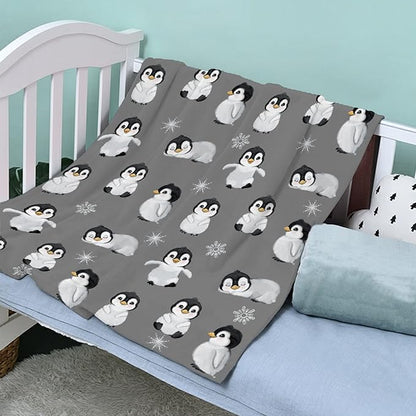 Thuswarm Cute Penguin Grey Flannel Throw Blanket Gifts Warm Cozy Soft Funny Print Blankets for Summer Room Decoration Bed Couch Sofa 40”×30” XSmall for Pets