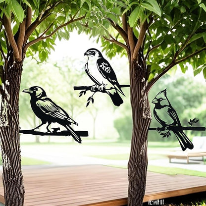 3pcs Black Metal Art Bird Ornaments for PatioTree, Country Farmhouse Style Outdoor Art, Metal Yard Art Outdoor and Garden Decorations,(Includes Cardinal & Raven & Hawk)