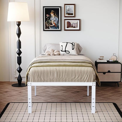 18 Inch Twin Bed Frame Heavy Duty No Box Spring Needed Metal Platform with Maximum Storage, Easy Assembly, Noise Free, White