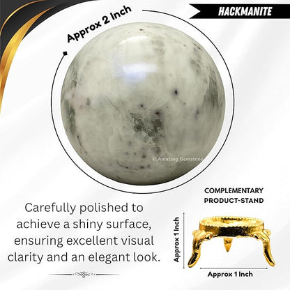Amazing Gemstone Hackmanite Crystal Ball with Stand - 2 Inches Crystal Sphere Meditation Balls for Witchcraft and Decorative Balls