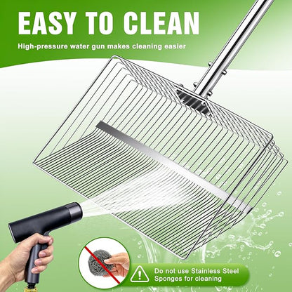 15-inch Large Chicken Poop Scooper, Heavy Duty Adjustable Chicken Coop Scoop for Sand with Ergonomic Grip,5-in-1 Heavy Duty Adjustable Metal Chicken Coop Scoop with 24 to 68"
