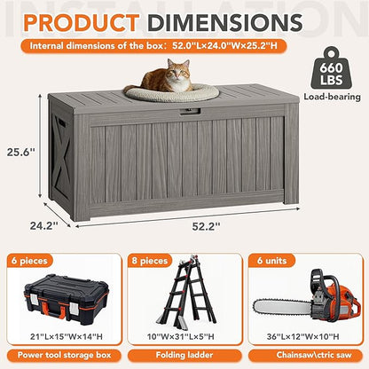 130 Gallon Deck Box Outdoor Indoor Waterproof Storage Box for Patio Furniture, Pool Accessories, Garden Tools, and Cushion Storage, Coffee