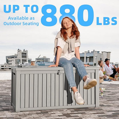 180 Gallon Deck Box,Resin Outdoor Storage Box with Lockable for Patio Furniture, Pool Accessories, Garden Tools Waterproof Outside Storage Box, Grey