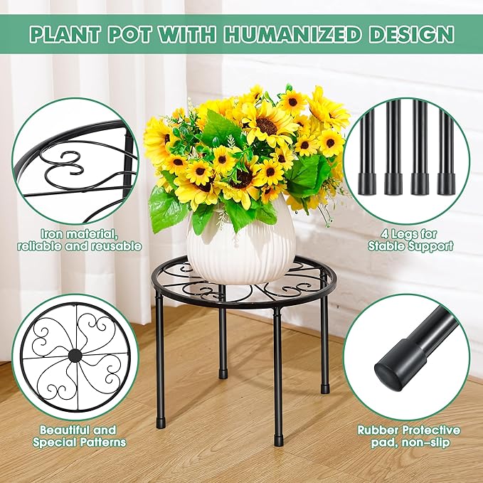 3 Pack Metal Plant Stands for Outdoor Indoor, Anti Rust Round Iron Plant Pot Shelf, Heavy Duty Flower Pot Stands for Multiple Plant, Rustproof Plant Holder, Decoration Racks for Home Garden