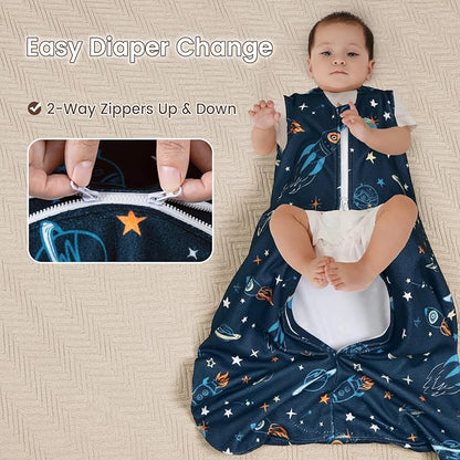david's kids 3 Pack Warm Micro Fleece Baby Sleep Sack 12-18 Months, Soft Baby Wearable Blankets with 2-Way Zipper, Comfy Winter Sleeping Bags for Toddler Boys Girls Neutral, Large Size, Space