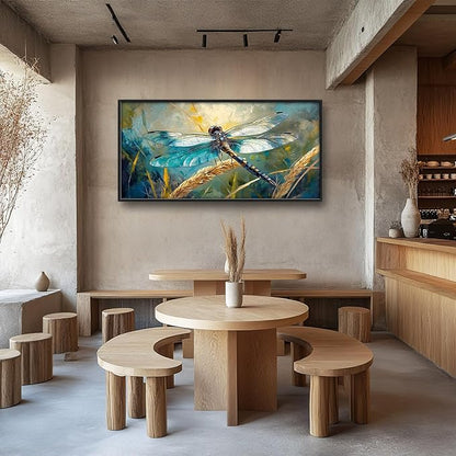 Olivine Dragonfly Wall Art, Vintage Dragonfly Pictures Wall Decor, Nature Painting, Insect Canvas Prints, Framed Artwork for Bathroom Bedroom Living Room Office Home Decoration 60"x30"