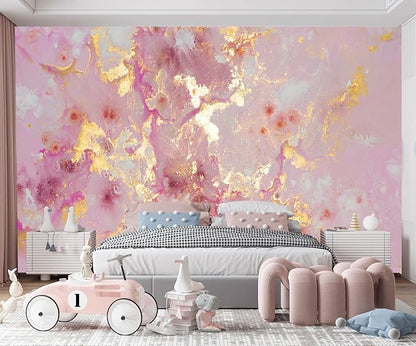 Pink Marble Wallpaper Abstract Gold Texture Murals for Boys and Girls Bedroom Living Room Large Fabric Wall Mural(Not Self-Adhesive)
