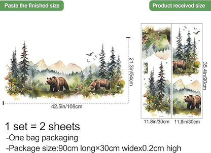 Large Jungle Animals Wall Decals Forest Tree Wall Decal Peel and Stick Woodland Bear Fox Deer Wall Stickers Giant Mountain Art for Bedroom Nursery Room FX-C432