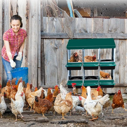 GarveeHome 2-Tier Chicken Nesting Box, 6 Compartment Metal Chicken Laying Boxes with Waterproof Roof ＆ Removable Trays for Hens, Poultry，Easy Egg Collection
