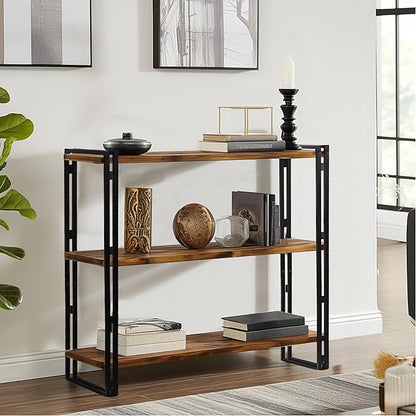 47" 3-Tier Bookshelf Rustic Wood and Metal Industrial Bookshelf for Home Office, Bedroom, Kitchen, Bathroom (Rustic Brown, 3-Tier)