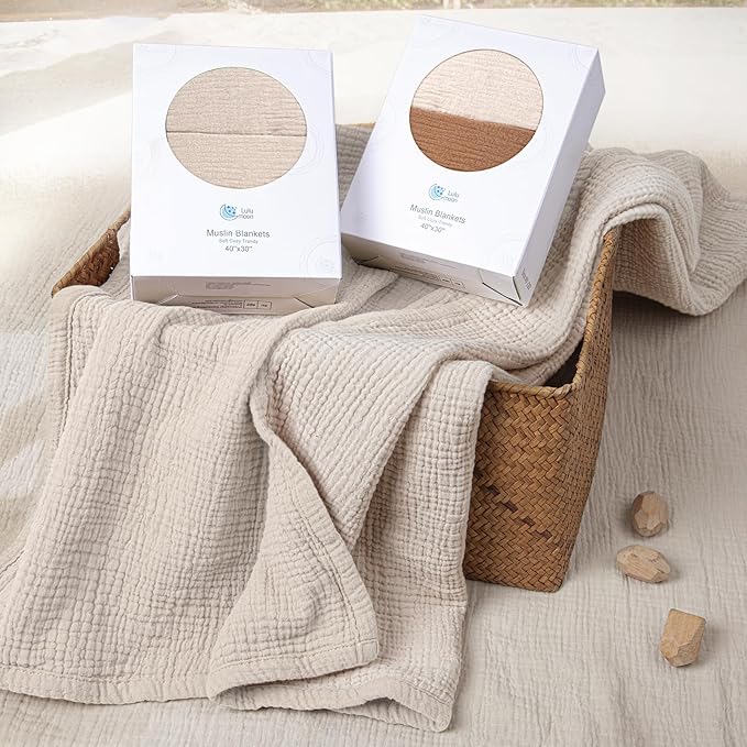 lulumoon Baby Blanket for Newborns: Muslin Swaddle for Receiving Neutral - Crib Quilt for Travel Boy & Girls 30"x40"(Ivory)