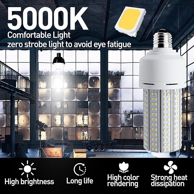 2 Pack LED Corn Light 600W Equivalent LED Corn Bulb 7500 Lumen 60W Large Area