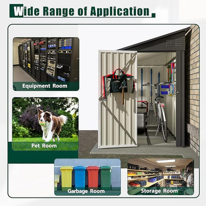 4×8 Ft Lean to Shed with Floor, Metal Outdoor Storage Shed, 0.25mm Galvanized Steel Metal Garden Shed Waterproof with Lockable Door for Backyard, Patio, Garden, Black