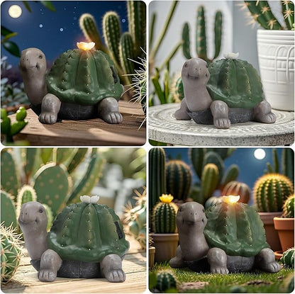 Solar Cactus Turtle Statue Garden Decor Light - Outdoor Decorative LED Flower, Suitable for Patio, Lawnand Garden Decorations, Gifts for Mom