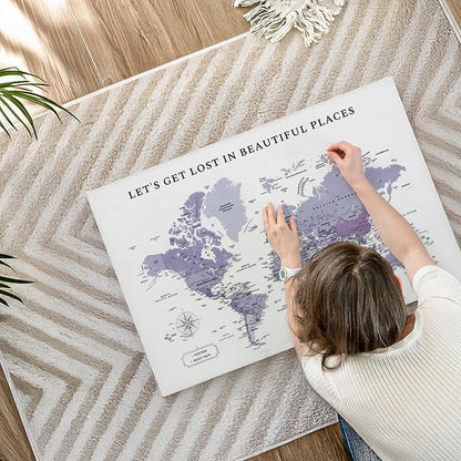ElephantStock - Beautiful Places II Push Pin World Map Wall Art - Horizontal Canvas Wall Art - Living Room Wall Decor - Digital Art Map Canvas Art - White And Black Decor - 36" x 24"