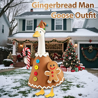 Christmas Gingerbread Porch Goose Outfit for Large 23" High Cement or Plastic Goose Statue, Yard Goose Cloths Decor for Outdoor Lawn Gaden Patio