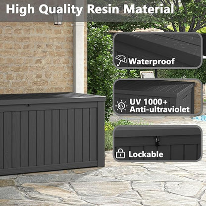 Outdoor Storage Box, 180 Gallon Deck Box, Waterproof and UV Resistant Large Resin Storage Bin, Organization and Storage for Patio Furniture, Outdoor Cushions, Garden Tools, Lockable