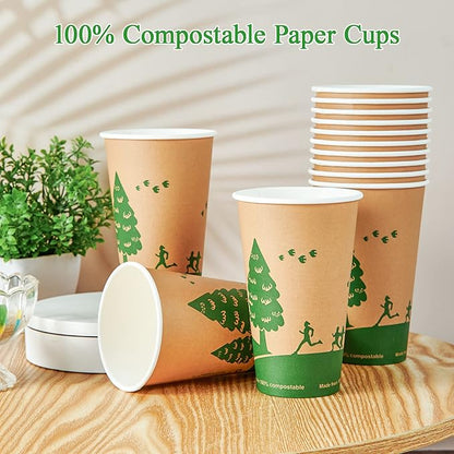 ECOLipak 210 Count 16 oz Paper Cups, 100% Compostable Paper Coffee Cups with PLA Lined, Disposable Biodegradable Hot Paper Cups for Party, Picnic, Travel, and Events