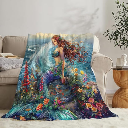 Tijuboni Mermaid Throw Blanket Mermaid Gifts for Girls Women Boys Men Kids Adults Soft Flannel Fleece Blanket for Couch Sofa Bed Home Decor 40"x50"